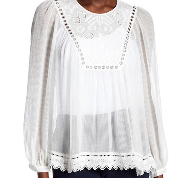 Rebecca Taylor Tops - Rebecca Taylor Grommet Embroidered Silk Blouse